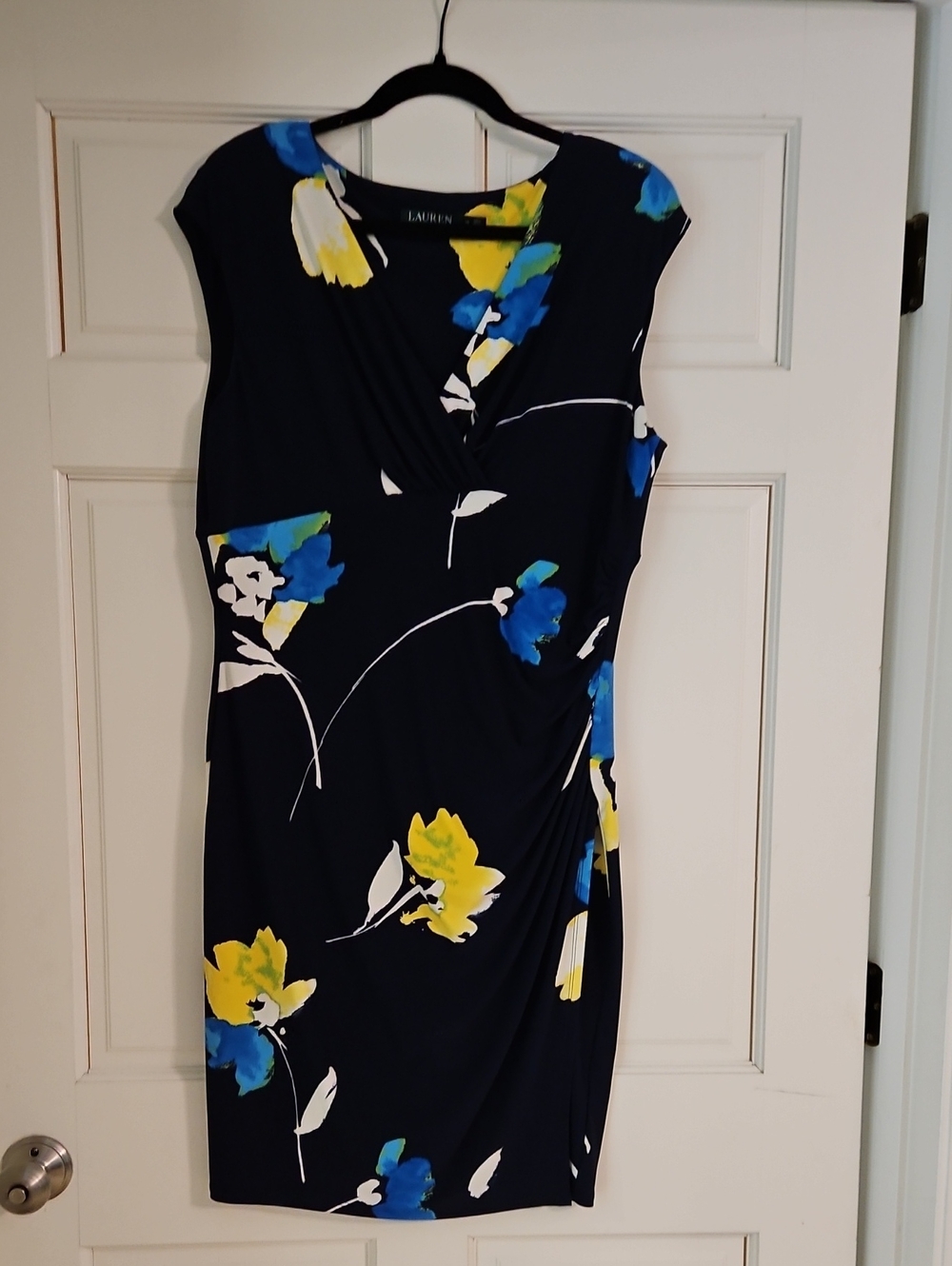 Lauren Ralph Lauren Navy Floral Midi Dress with Blue & Yellow Blooms